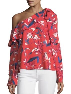 Tanya Taylor One-Shoulder Floral Blouse